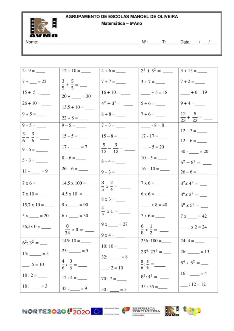 Fichas GrÁtis 6º Ano Matemática Para Imprimir Download Sou Mulher